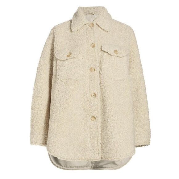 A.L.C. Size L Cream Beige Cambrie Faux Shearling Shirt Jacket NWT - Picture 8 of 10